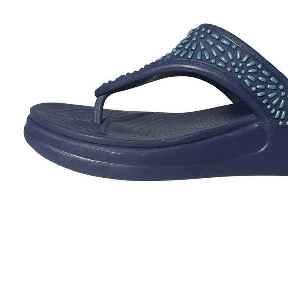 Crocs Monterey Womens Navy Wedge Embellished Thong Sandals Comfort Size 8 - Picture 15 of 16